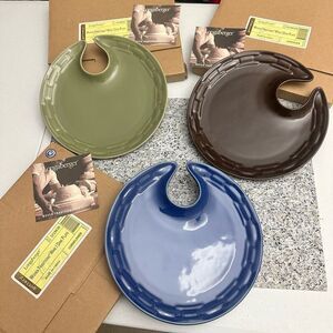 LONGABERGER Woven Traditions Wine Dine Plates 3 Pc Sage Chocolate Cornflower NEW